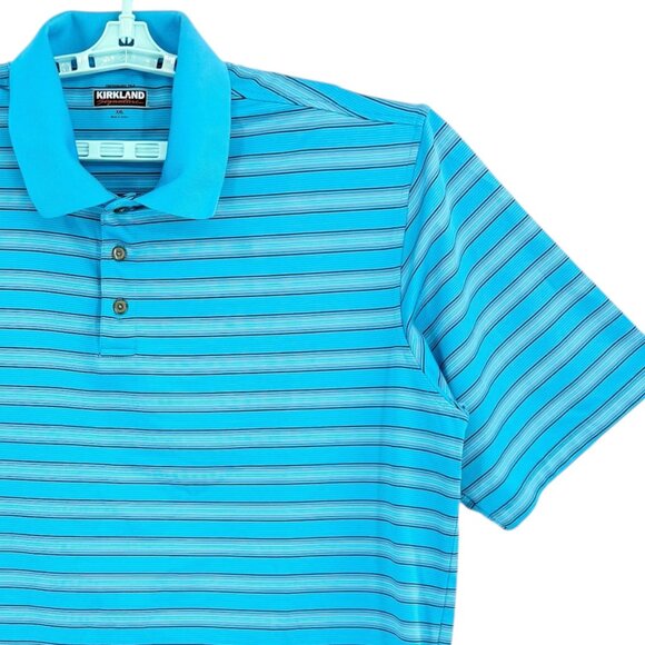 Kirkland Signature Men's Performance Striped Blue Polo Shirt Size XXL NWOT - Picture 5 of 10